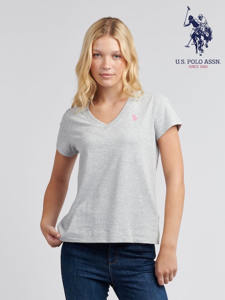 U.S. Polo Assn. Grey Womens Regular Fit V-Neck T-Shirt (AG9020) | £25