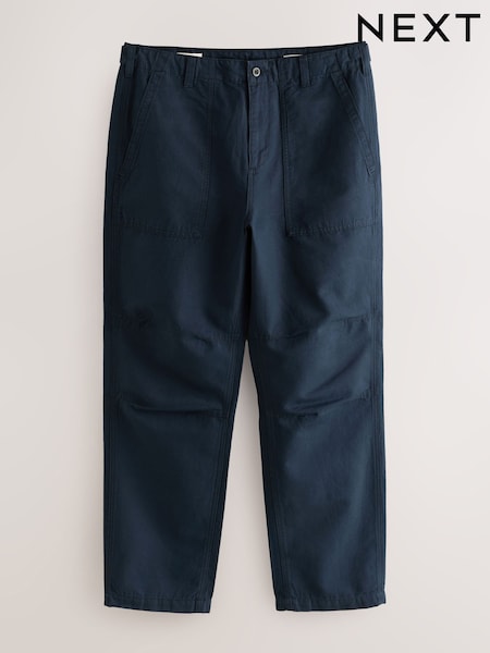 Navy Relaxed Fit Fatigue Pocket Cotton Linen Trousers (AG9021) | £38