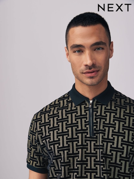 Bronze/Black Flocked Quarter Zip Polo Shirt (AG9175) | £30