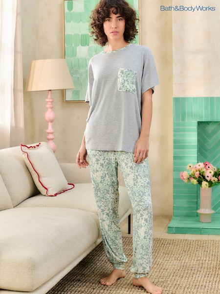 Bath & Body Works Green/Grey Leopard Print Jersey Pyjamas (AG9247) | £32