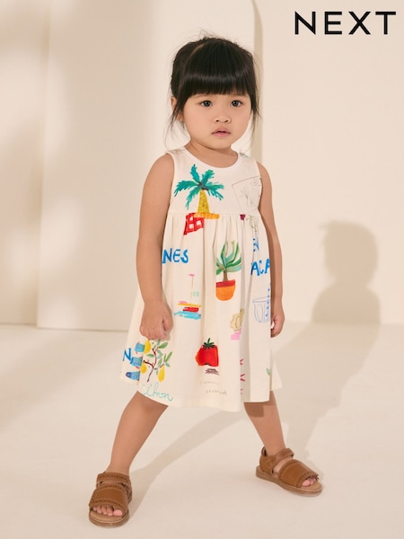 Ecru White Sleeveless Jersey Summer Dress (3mths-7yrs) (AG9788) | £7 - £9