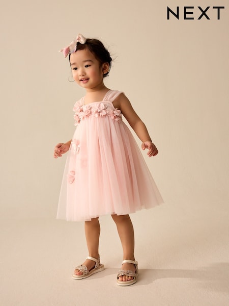 Pink Sleeveless Mesh Party Dress (3mths-7yrs) (AG9803) | £24 - £28