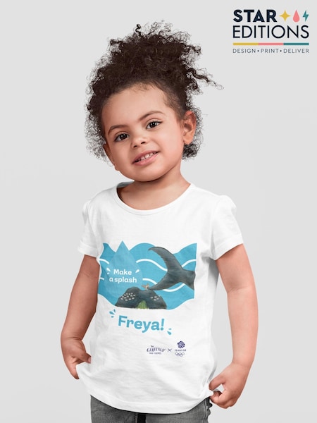 Star Editions 100% Cotton Snail and Whale Make a Splash Personalised Team GB White T-Shirt (AG9963) | £15