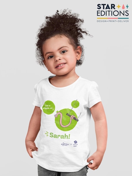 Star Editions 100% Cotton Superworm and Get a Wiggle on Personalised Team GB White T-Shirt (AG9964) | £15