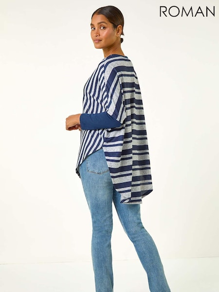 Roman Blue Contrast Stripe Tunic Stretch Top (AH1024) | £32