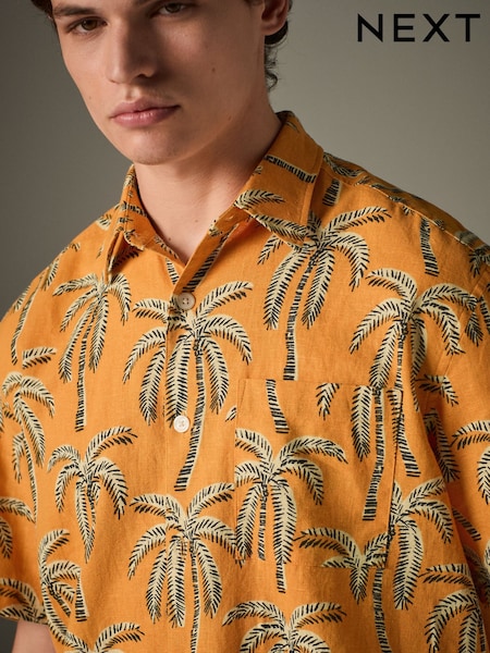 Orange Palm Tree Printed Short Sleeve Shirt (AH1058) | £32