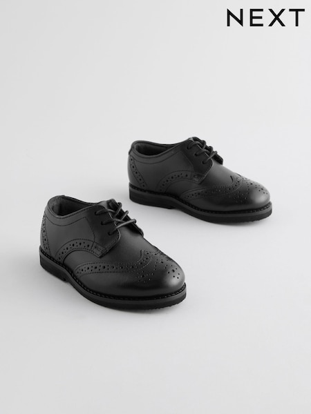 Black Standard Fit (F) Smart Leather Brogue Shoes (AH1106) | £28 - £30