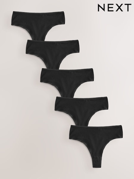 Black High Waisted Thong Cotton Rich Knickers 5 Pack (AH1127) | £9