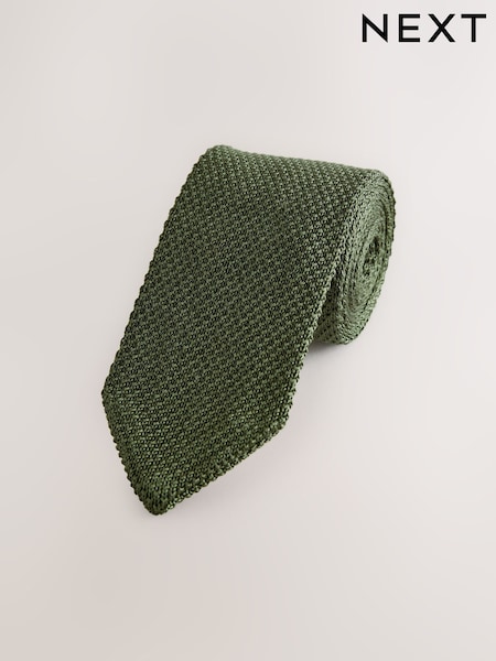 Green Knitted Silk Tie With Point (AH1136) | £16