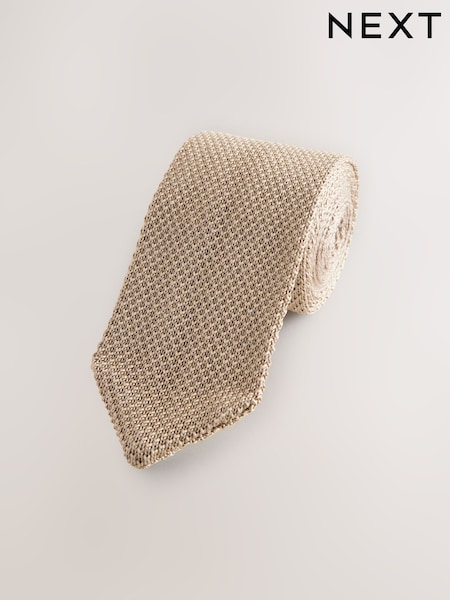Neutral Knitted Silk Tie With Point (AH1138) | £16