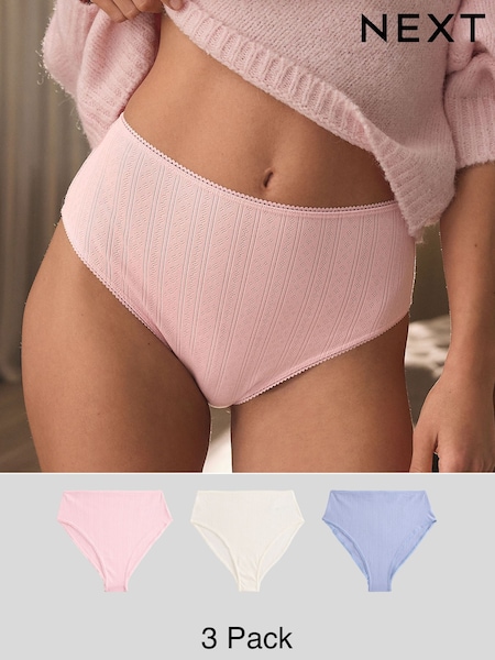 Blue/Pink/Cream High Rise High Leg Pointelle Knickers 3 Pack (AH1141) | £17