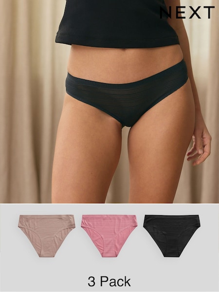 Black / Rose Pink / Praline Nude Brazilian No VPL Stripe Knickers 3 Pack (AH1151) | £24
