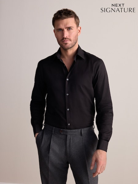 Black Regular Fit Signature Premium 100% Cotton Textured Smart Shirt (AH1168) | £39