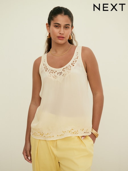 Cream Satin Lace Insert Scoop Cami Top (AH1209) | £30