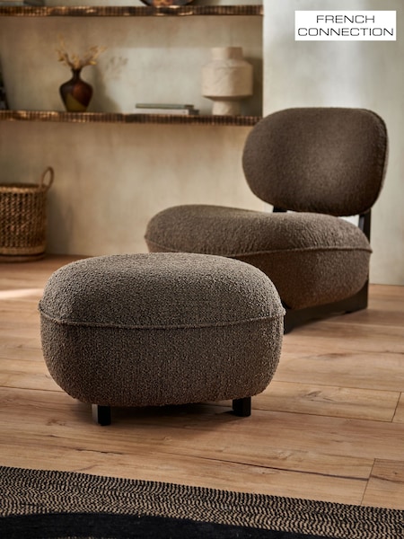 French Connection Mocha Charcoal Grey Brown Loop Boucle Jaivik Footstool (AH1237) | £225