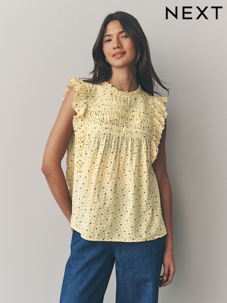 Yellow Spot Ruffle Short Sleeve Blouse (AH1278) | £34
