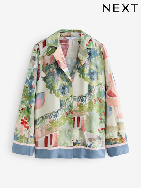 Pink/Blue Scenic Print Relaxed Soft Blazer (AH1328) | £42