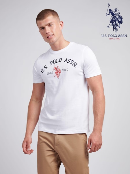 U.S. Polo Assn White U.S. Polo Assn. Mens Signature 100% Cotton Arch Print White T-Shirt (AH1374) | £25