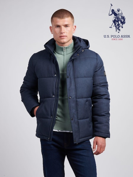 U.S. Polo Assn. Blue Mens Textured Winter Puffer Jacket (AH1382) | £150