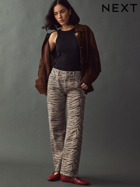 Tiger Print Straight Leg 100% Cotton Jeans (AH1405) | £11