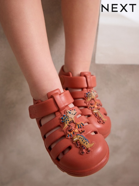 Orange Dinosaur Print Fisherman Sandals (AH1484) | £11 - £13