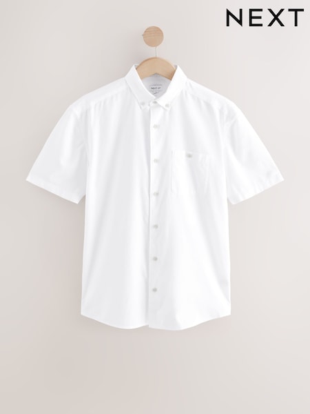 White Short Sleeve Textured 100% Cotton Shirt (AH1505) | £8