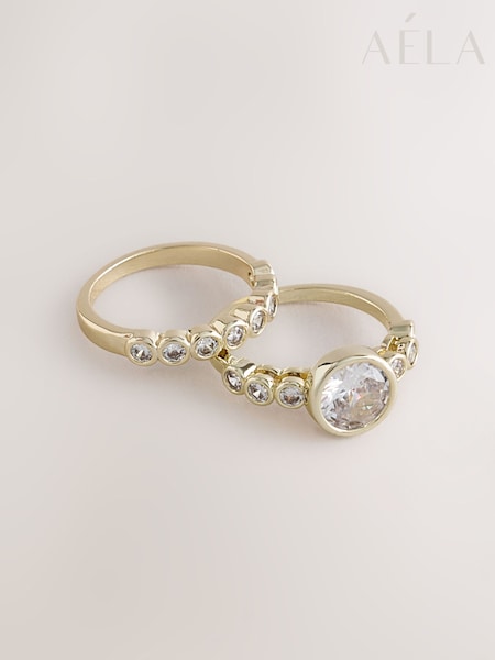 Gold - Aela Gold Diamond Simulants Bobble Ring Multipack