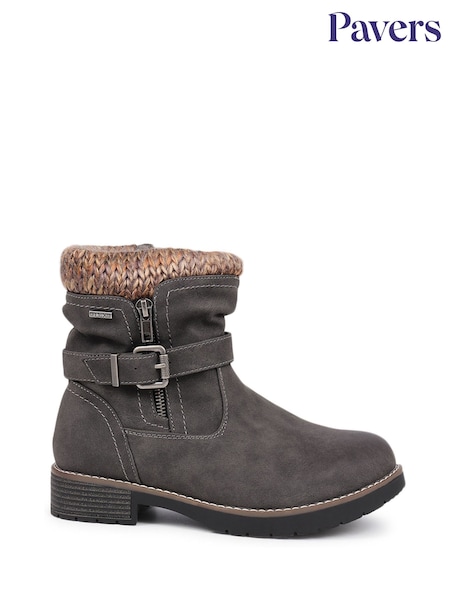 Pavers Grey Knitted Cuff Ankle Boots (AH3099) | £50