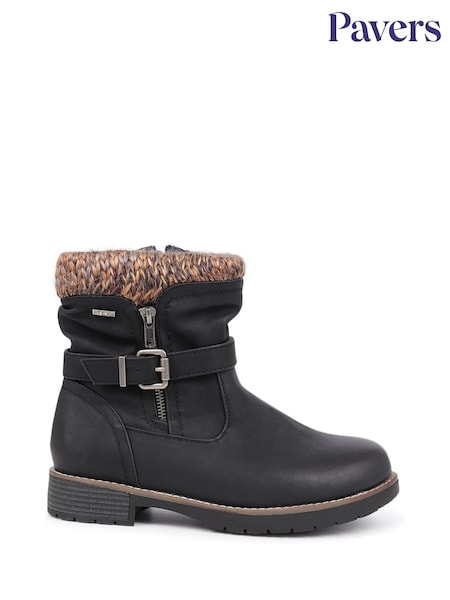 Pavers Black Knitted Cuff Ankle Boots (AH3406) | £50