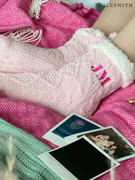 Solesmith Pink Monogrammed Supersoft Personalised Slipper Socks (AH3448) | £35