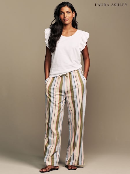 Laura Ashley Multi Holiday Stripe Wide Leg Trousers (AH3508) | £39