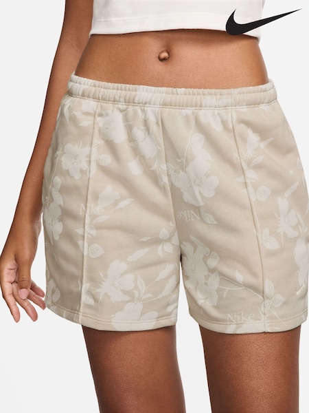Nike Light Wood Natural Sportswear French Terry Mid-Rise 4" Floral Print Shorts (AH3598) | £40