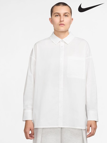 Nike White Oversized Long Sleeve Poplin Button-Up Shirt (AH3599) | £65