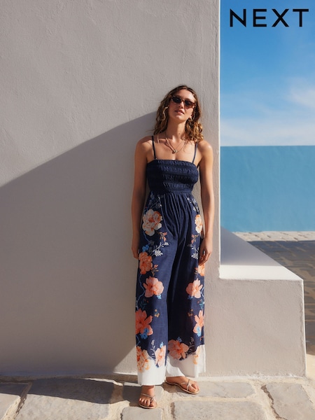 Coral/Blue Shirred Bandeau Jumpsuit (AH3619) | £44