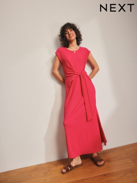 Pink Textured Tie Waist T Dress (AH3620) | £34
