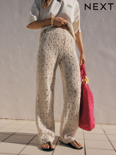 Camel self. Crochet Wide Leg Trousers (AH3627) | £49