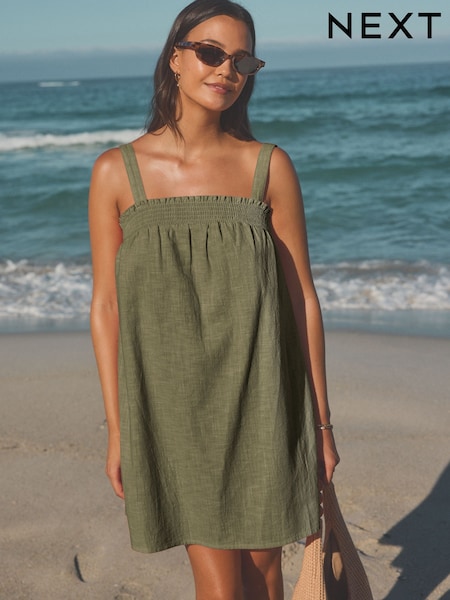 Khaki Green Mini Summer 100% Cotton Dress (AH3629) | £18