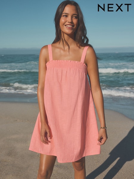 Coral Pink Mini Summer 100% Cotton Dress (AH3640) | £18