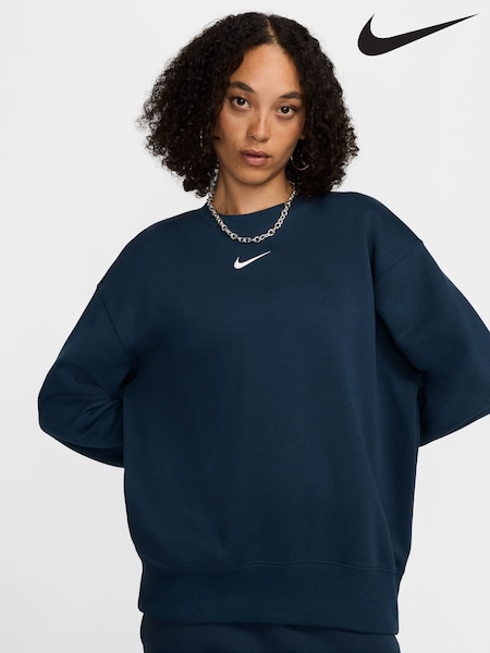 Nike Navy Oversized Phoenix Fleece Crew Neck Sweatshirt (AH3644) | £55