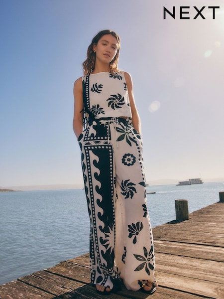 Monochrome Wide Leg Trousers With Linen (AH4005) | £34