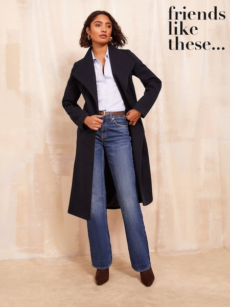 Friends Like These Navy Blue Funnel Wrap Coat (AH4070) | £80