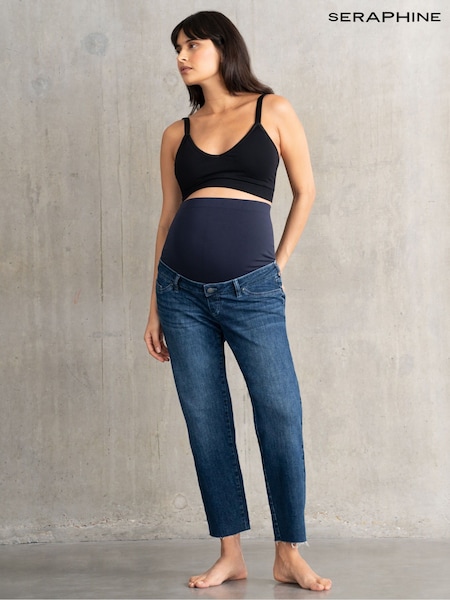 Seraphine Blue Maternity Tapered Frayed Hem Jeans (AH4076) | £59