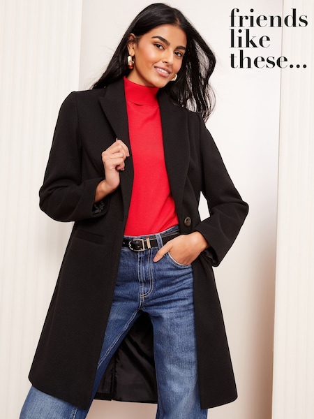 Friends Like These Black Twill Tailored Single Button Coat (AH4081) | £67