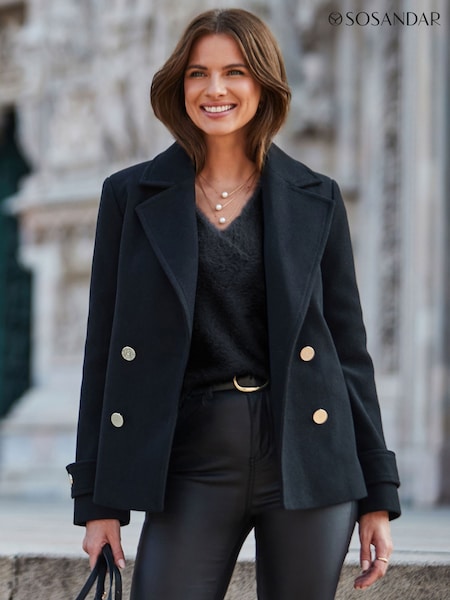 Sosandar Black Peacoat With Gold Buttons (AH4189) | £110