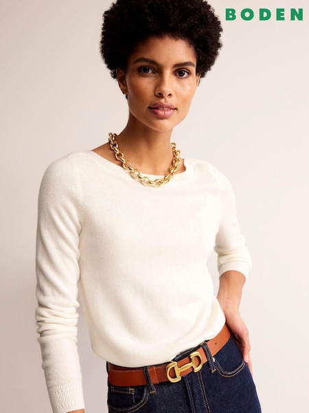 Boden Cream Eva Cashmere Boat Neck Jumper (AH4331) | £130
