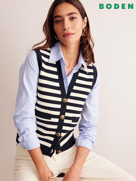 Boden Blue 100% Cotton Holly Knitted Waistcoat (AH4374) | £98
