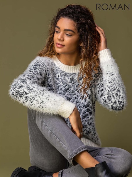 Roman White Mosaic Print Fluffy Jumper (AH4460) | £40