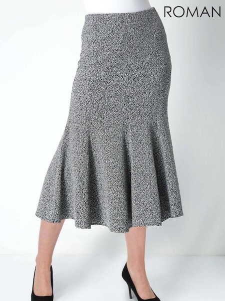 Roman Grey Flared Textured Midi Stretch Skirt (AH4465) | £38