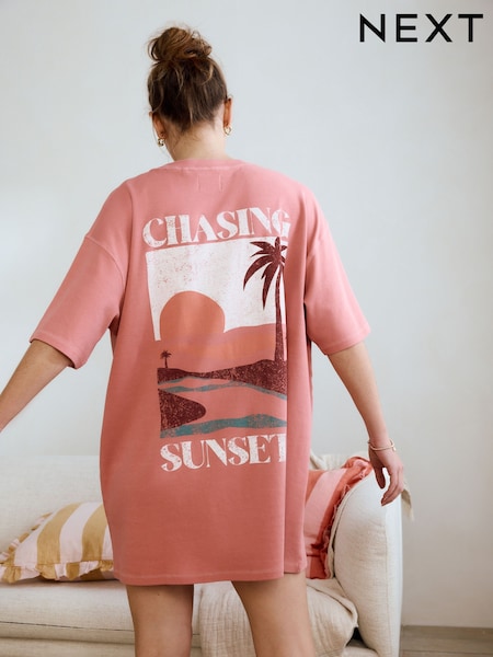 Pink Sunset 100% Cotton Oversized Night T-Shirt (AH4811) | £20