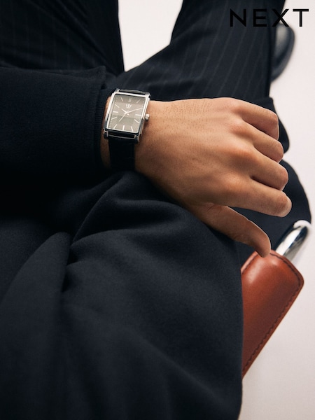 Black Square Dial Croc Effect Strap Watch (AH4920) | £38